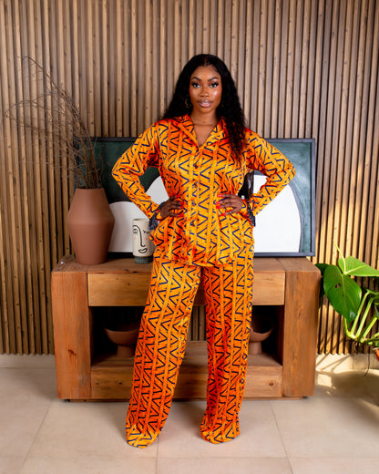 Autumn Chrystal Sleeve PJ Set (Orange)