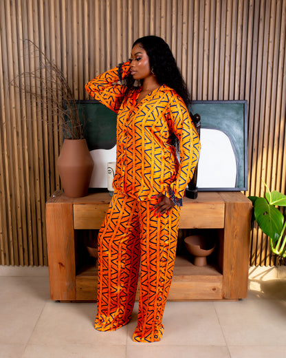 Autumn Chrystal Sleeve PJ Set (Orange)