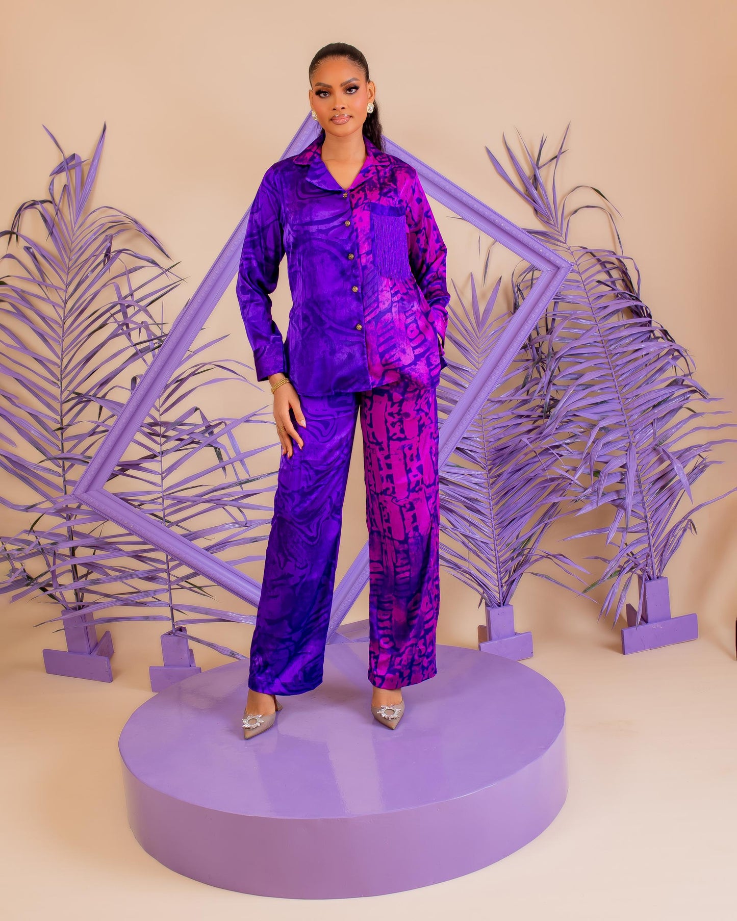 Fringe Silk PJ Set (Purple)